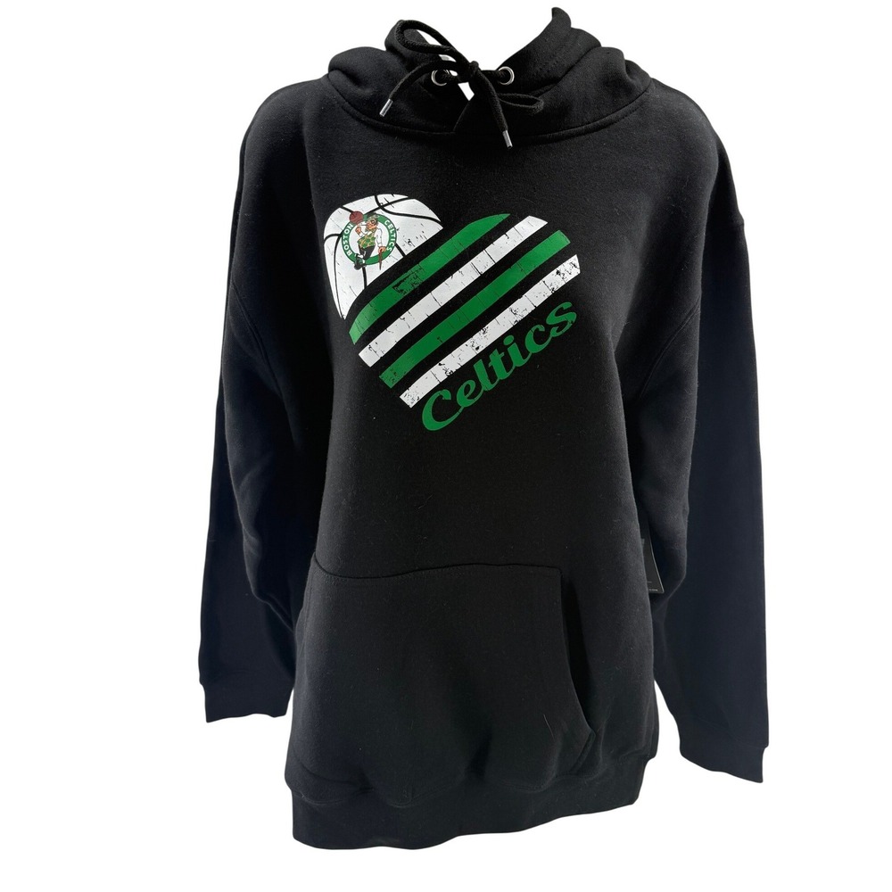 GIII 4Her Boston Celtics Womens Black Heart Logo Hoodie NBA Large New